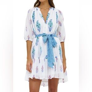 Oliphant White and Blue Floral Mini Dress
